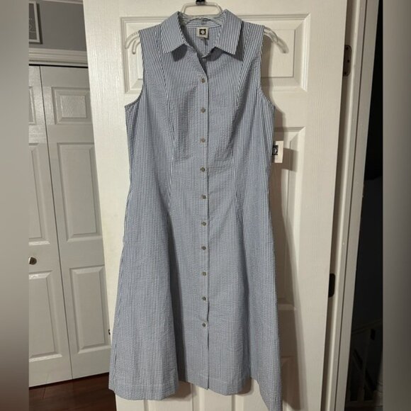 NWT Anne Klein Seersucker Sleeveless Shirt Dress - Picture 1 of 16